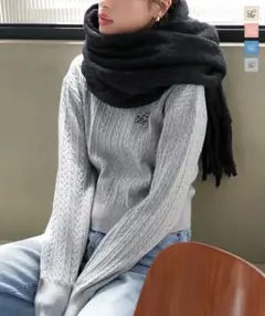 グレー 胸元刺繍ケーブルニットトップス 1点限り フリーサイズ 神戸レタス