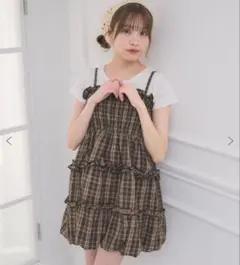 キャミワンピース ブラウン系チェック