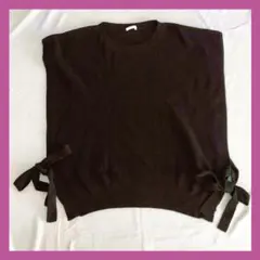 Honeys  サイドスリット リボン付きベスト ブラック L オーバーサイズ