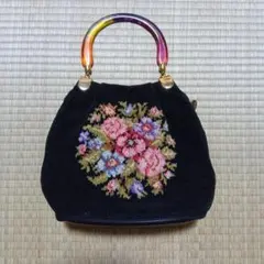 FEILER 花柄刺繍 ハンドバッグ 黒