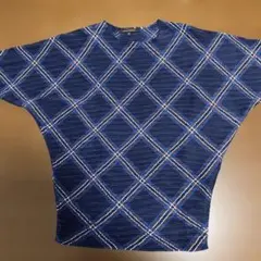 ネイビー チェック柄 5分袖カットソー