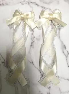 量産型 クロス ヘアクリップ 姫リボン♡ホイップカスタード♡