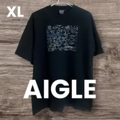 【美品】AIGLE エーグル Tシャツ ボタニカル柄 ブラック XL 日本製のサムネイル