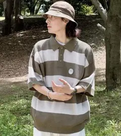 完売品　kutir メッシュ編みポロシャツ オリーブグリーンのサムネイル