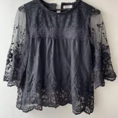 【訳あり】earth music&ecology ブラックレースブラウス