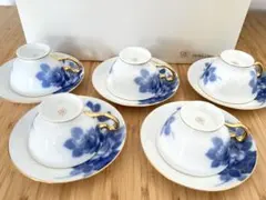新品 大倉陶園 ブルーローズフラワー 蓋付 煎茶椀揃 湯飲み 蓋付 汲出