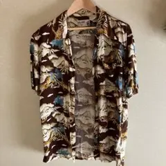 IOLANI アロハシャツ 虎 山柄 ブラウンのサムネイル