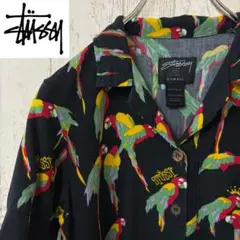 【激レア】STUSSY ステューシー　オープンカラーシャツ　レーヨン　黒　総柄