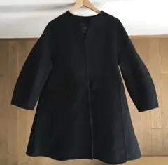 美品】Drawer ドゥロワー カシミヤ ノーカラー ロングコート ネイビー