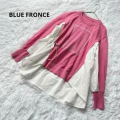 【ブルーフロンセ】長袖カットソー　異素材ドッキング　春　ロゴ　ゆるダボ　美ピンク