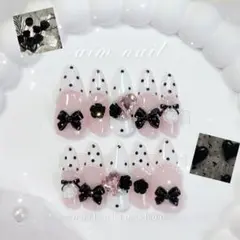 サイズオーダー】ネイルチップ♡ベージュ ブラック量産型ワンホン
