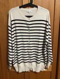 GLOBAL WORK アイボリー ブラックボーダーカーディガン