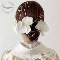 胡蝶蘭髪飾り　ホワイトシルバー　成人式　卒業式　結婚式　七五三 前撮り