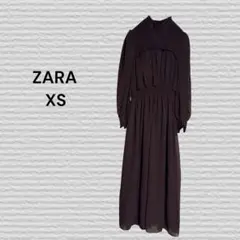 《ZARA》シャーリングシフォンワンピース ダークブラウン XS