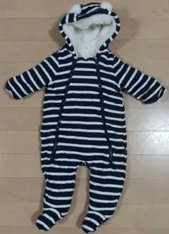 GAP くま耳 裏ボア 足つき ボーダー カバーオール