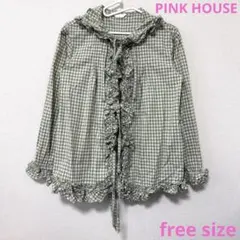 ピンクハウス　PINK HOUSE フード付きギンガムチェックフリルブラウス