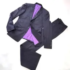 BUFFALO BOBS ブラックスーツ 3細身 裏地パープル 上下セットM相当