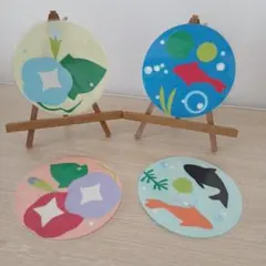 ​【ラミネート済】壁面飾り 夏 7月 8月 朝顔と金魚 丸型4枚セット　Aのサムネイル