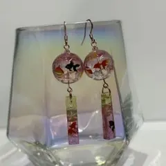 風鈴ピアス　ハンドメイドピアス・イヤリング　桜色