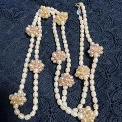 フラワーモチーフ淡水パールロングネックレス