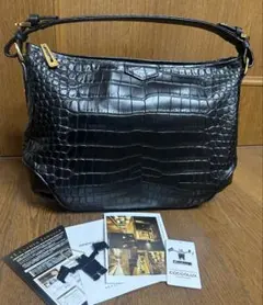 メルディアナ クロコダイル型押し牛革2wayショルダーバッグ ブラック