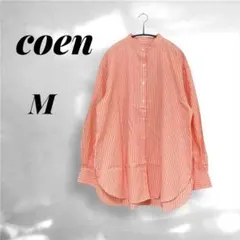 coen コーエン　ストライプ　バンドカラー　長袖　オレンジ　M ゆったりのサムネイル