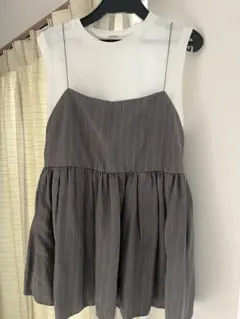 ミラオーウェン　ストライプ柄 キャミソールレイヤード ノースリーブ トップス