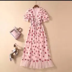 【可愛すぎる苺柄ワンピース❤️】新作新品インポート✨ピンクロングワンピ♪No.18