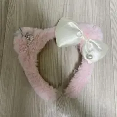 ピンクファーカチューシャ リボン付き ユニバ キティ カチューシャ