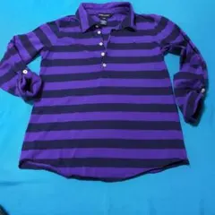 Ralph Lauren 綺麗な紫ボーダー七分丈にも長袖ポロシャツ