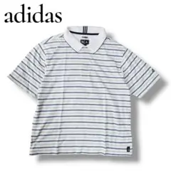 【アディダス】ボーダー柄 半袖ポロシャツ　ホワイト×グリーン メンズ　M 近年