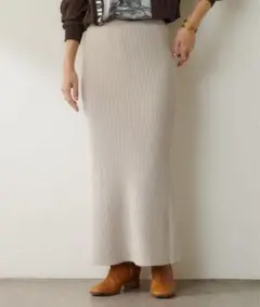 【SHENERY】FREE◇リブニット タイトスカート ライトグレー きれいめ