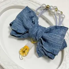 ❁ヘアゴム❁ハンドメイド  大人 リボン デニム レジン 猫ちゃん  ②
