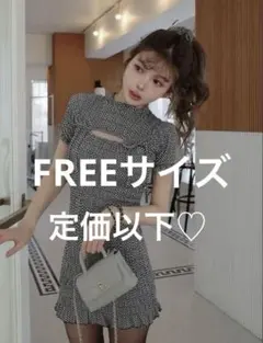 darichリボンシャーリングギンガムミニワンピース　ブラック