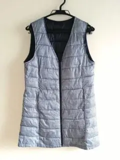 【冬物sale♪】グレンチェック柄 中綿ロングベスト