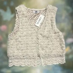 00s ファー　コットンレース　ベスト　フェアリーグランジ　森ガール　コケット