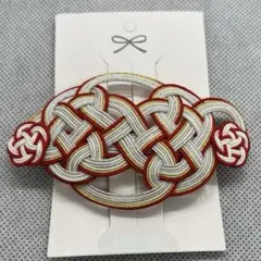 ハンドメイド【水引】バレッタ 赤×白×金銀