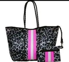 ヒョウ柄トートバッグとポーチセット　トートバッグ　大容量　個性的　A4サイズ　オ