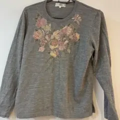 Filare 長袖 ニット セーター 花柄 刺繍 グレー M