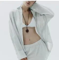 ZARA オーバーサイズ ストライプ柄ガーゼシャツ