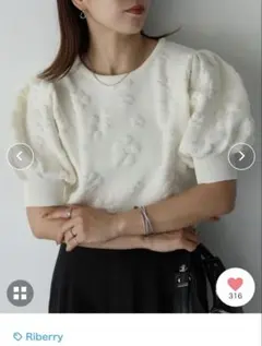 パフスリーブフラワージャガード半袖ニット