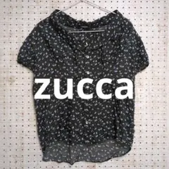 zucca 半袖 ブラウス 花柄 ラウンドカラー 丸襟 黒☓ブルーのサムネイル