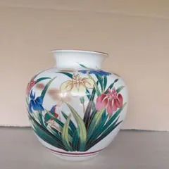 花鳥柄陶器花瓶　九谷焼　高さ20cm　園山作