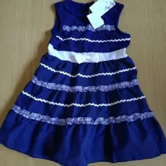 新品　ネイビー 　フリル 　ワンピース サイズ100　　キッズワンピース