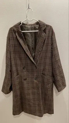 ブラウン系チェック ダブルブレスト チェスターコート