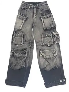 Y2K マルチポケット グランジ テック デニム カーゴ Y2K 00s パンツ