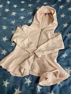 プティマイン 長袖 裏毛 フード付きパーカー ペプラムパーカー ピンク 100㌢