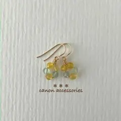 14kgfピアス / イエローオパール×フローライト プチピアス
