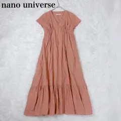 ナノユニバース リネン 綿 ロングワンピース M Aライン ティアード