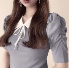 GRL 配色カラーリボンパワーショルダートップス[sf853]